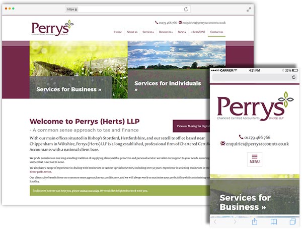 Perrys (Herts) LLP website example