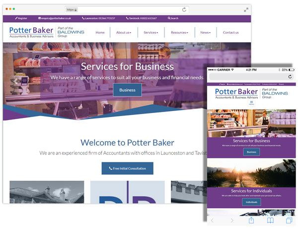 Potter Baker website example